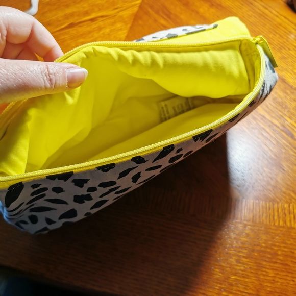 Creme and Black Animal Print Makeup Travel Bag with Neon Yellow Interior - Picture 6 of 11